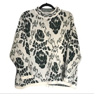 Green and White Rose Vintage Sweater
